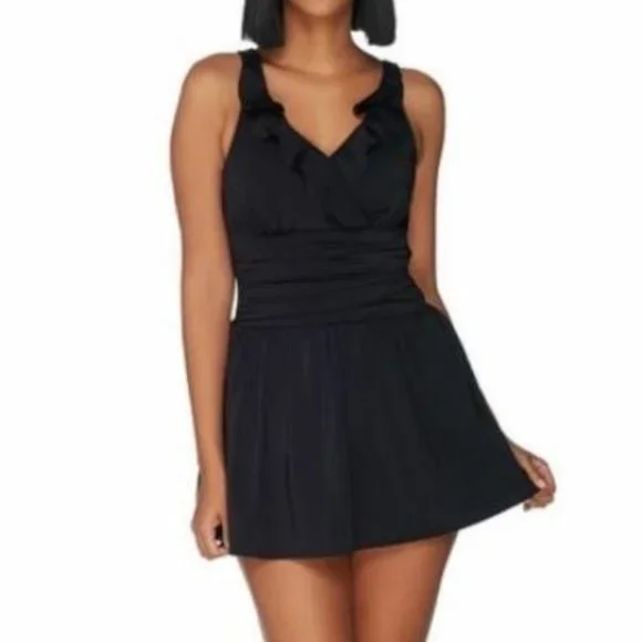 Denim&Co | Swim | Denim Co Beach Double Ruffle Swim Dress 5784 | Poshmark